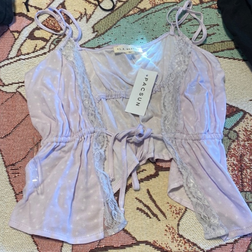 LA hearts tie front lace top